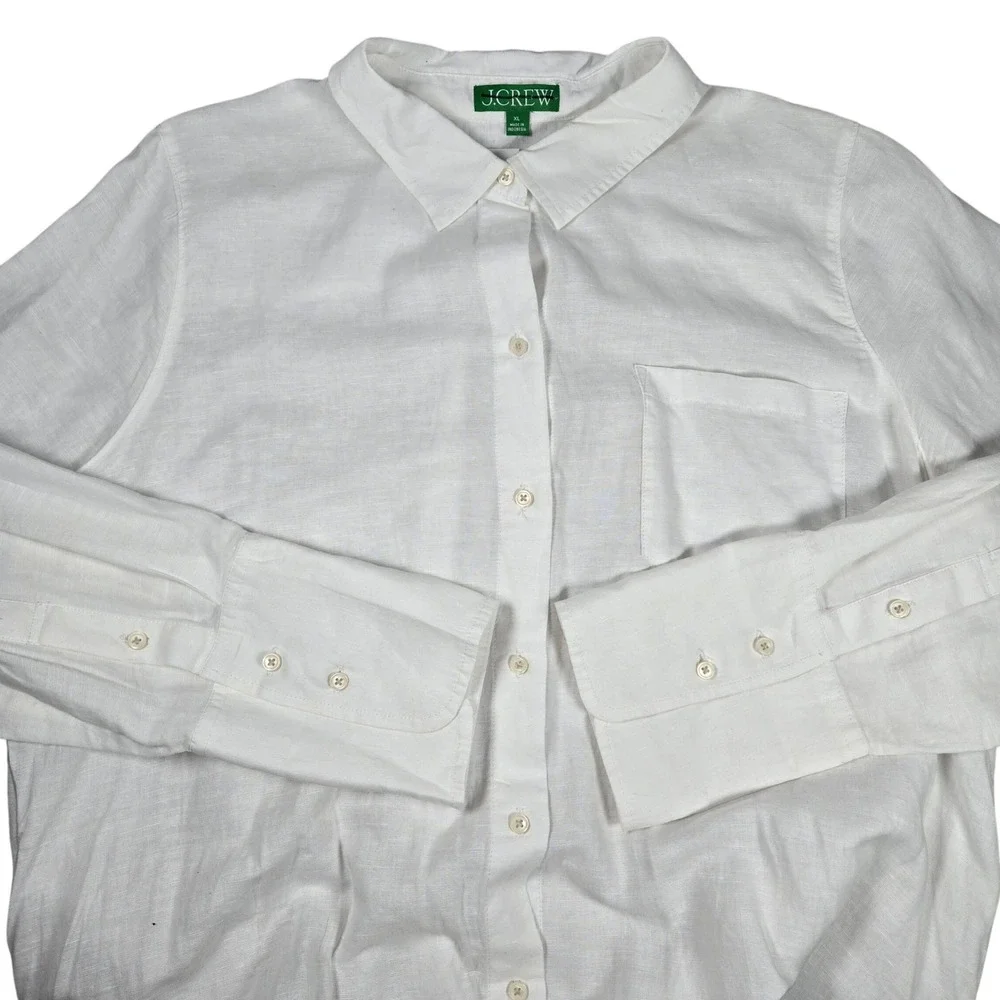 J. Crew White Linen‎ Cotton Blend Button Down Long Beach Shirt XL BP237